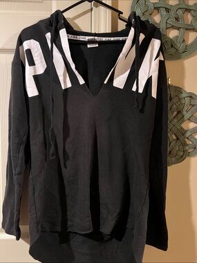 PINK Black Hoodie with Bold White Lettering